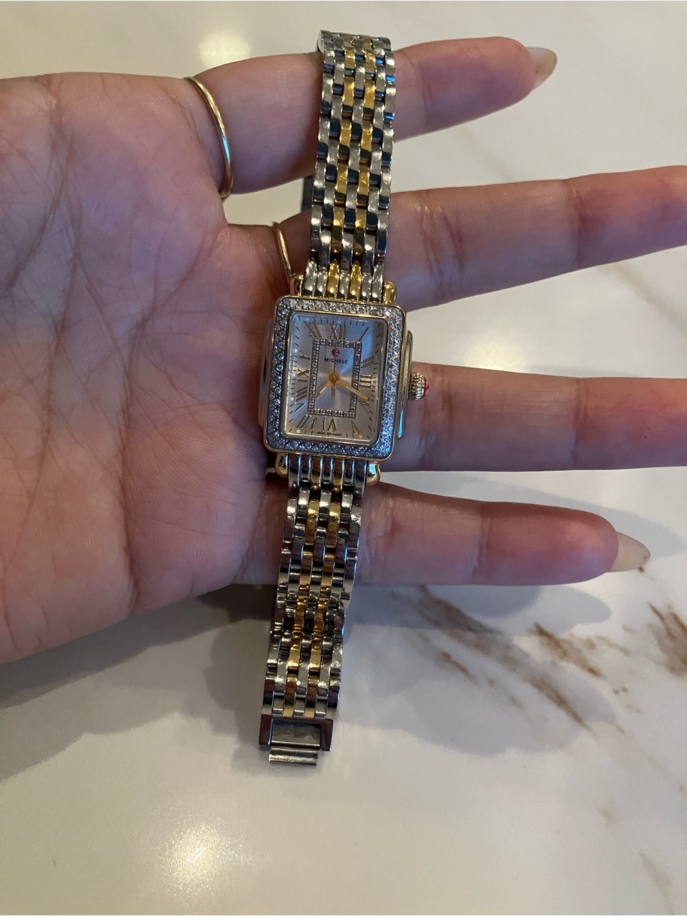 Michele Deco Mini Two-Tone 18k Gold Diamond Watch double strap Like New - Picture 3 of 8